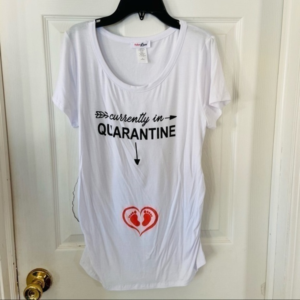 NWOT currently in quarantine white maternity stretch short sleeve shirt top S